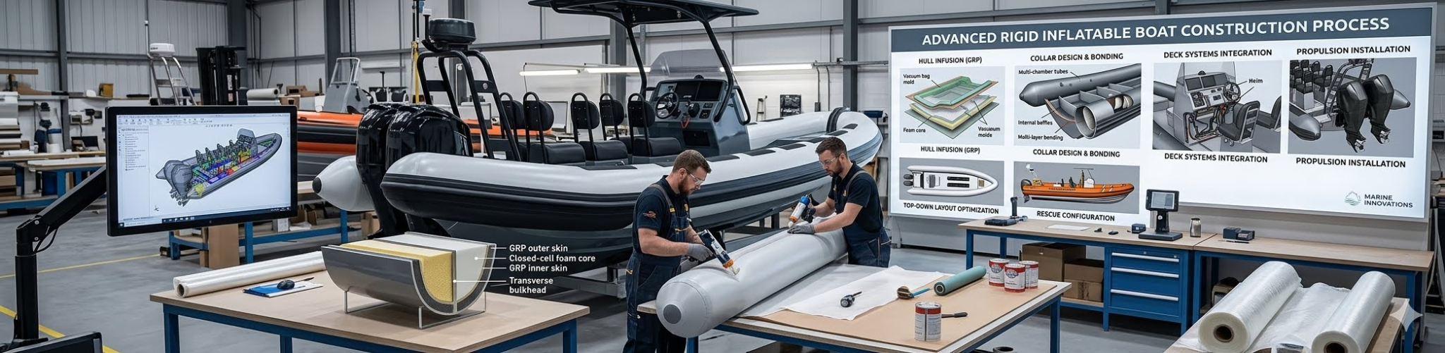 Rigid inflatable boat construction workshop